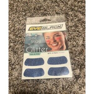 Eye Black Strips BLUE Glitter Peel-N-Stick Face Stickers -2 Pairs, 4 Strips NEW